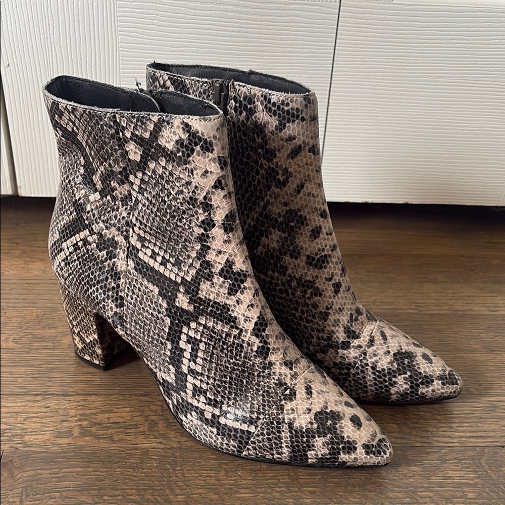 Seychelles Black, Tan and Gray Ankle Booties with Snakeskin Print